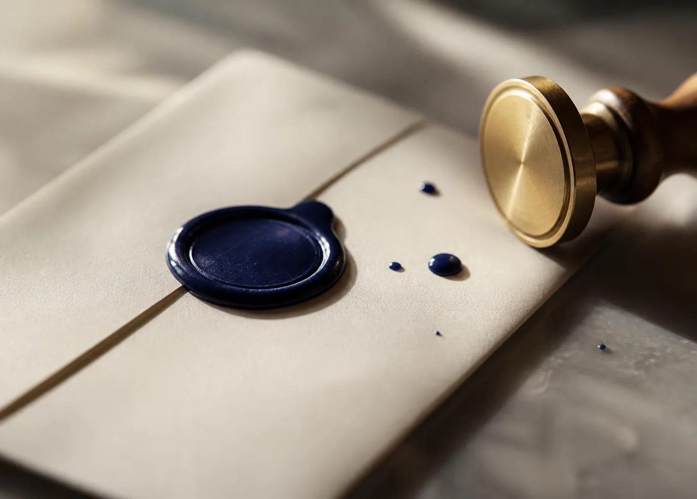 Close up of a wax seal pressed onto a finished handwritten poem